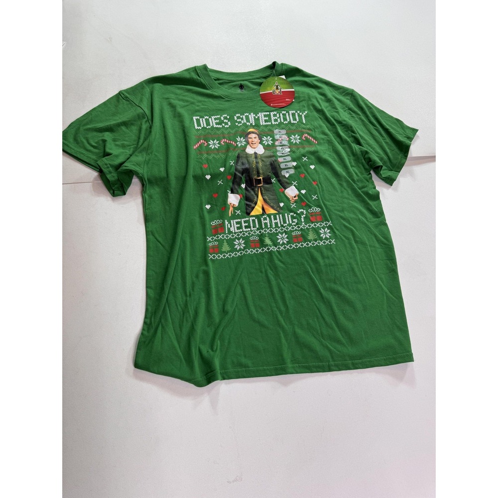 Elf Shirt Mens XL Green Does Somebody Need A Hug Christmas Graphic Tee Movie